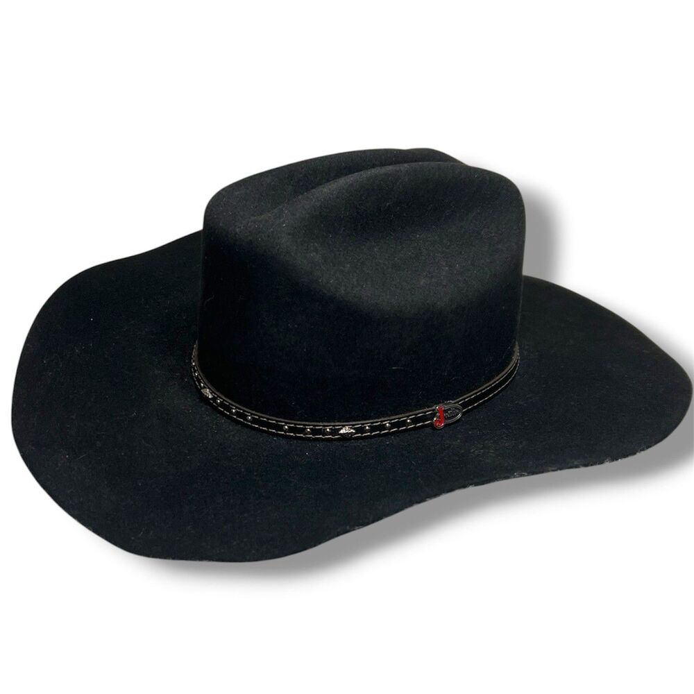 Justin Western Black Cowboy Hat Size 7 1/4 Silver Stud Hat Band, 58cm